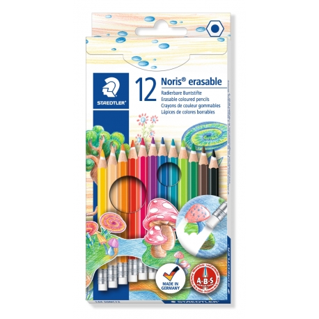 Noris® 144 50 - Etui carton crayons de couleur gommables assortis