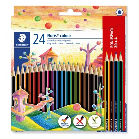 Noris® colour 185 - Etui carton 24 crayons de couleur WOPEX® assortis "20 + 4 offerts"