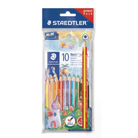 Noris® 128/1284 - Polybag 1 étui carton 10 crayons de couleur assortis + 1 taille-crayon 510 90 et 1